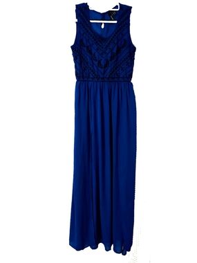 5/$50 Fun & Flirt Cobalt Blue Sleeveless Embroidered Maxi Dress